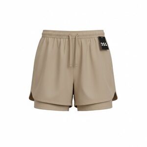 DSG Mens LARGE 2-in-1 Agility Shorts Khaki 5" Inseam Liner Athletic Gym Run NWT